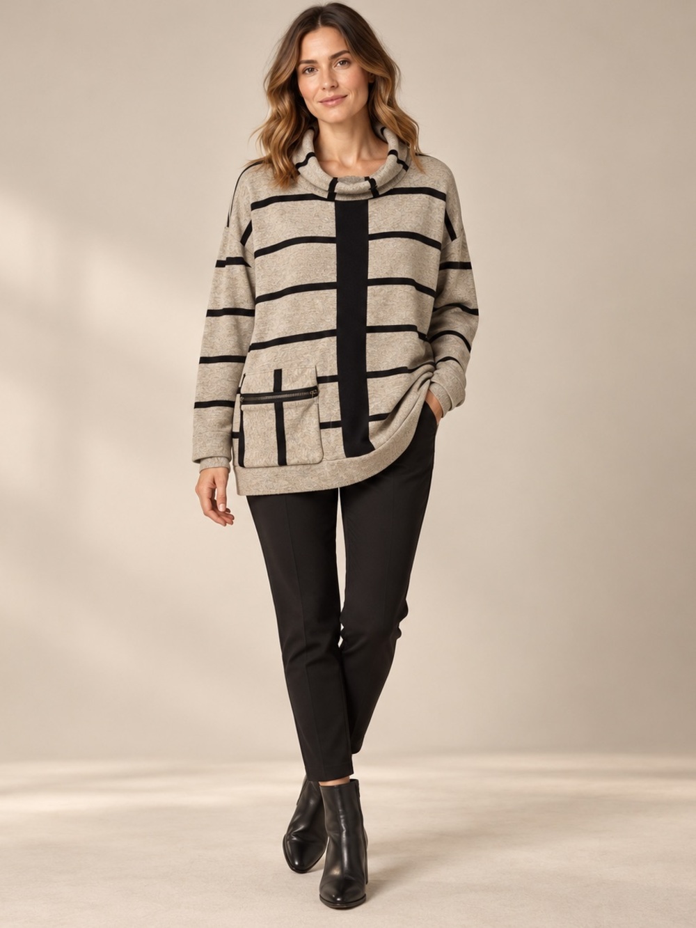 Peruzzi Made in Italy Striped Cowl Neck Pocket Sweater Size 38